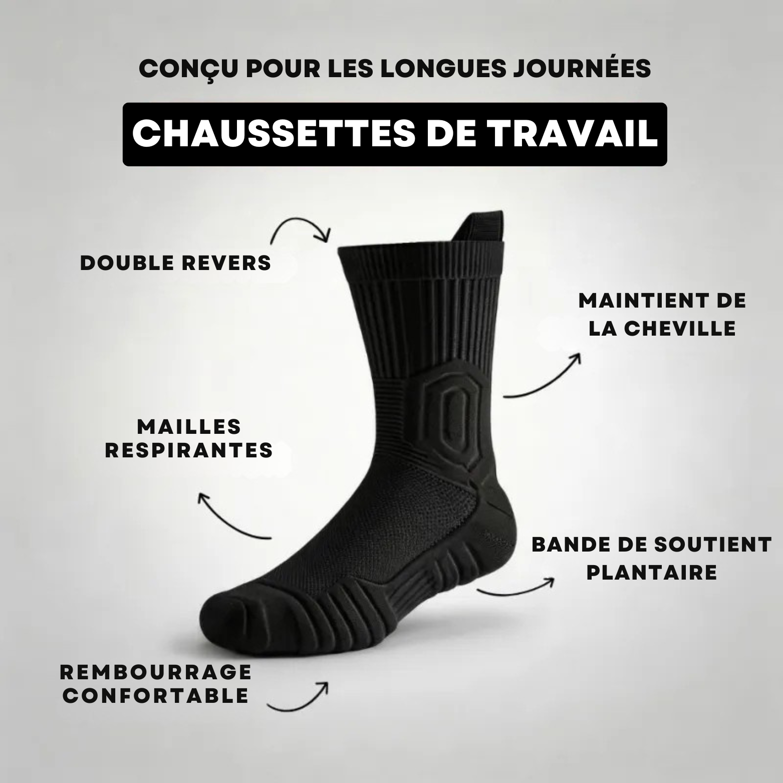 Chaussettes de Travail en Bambou Rembourrées et Aérées