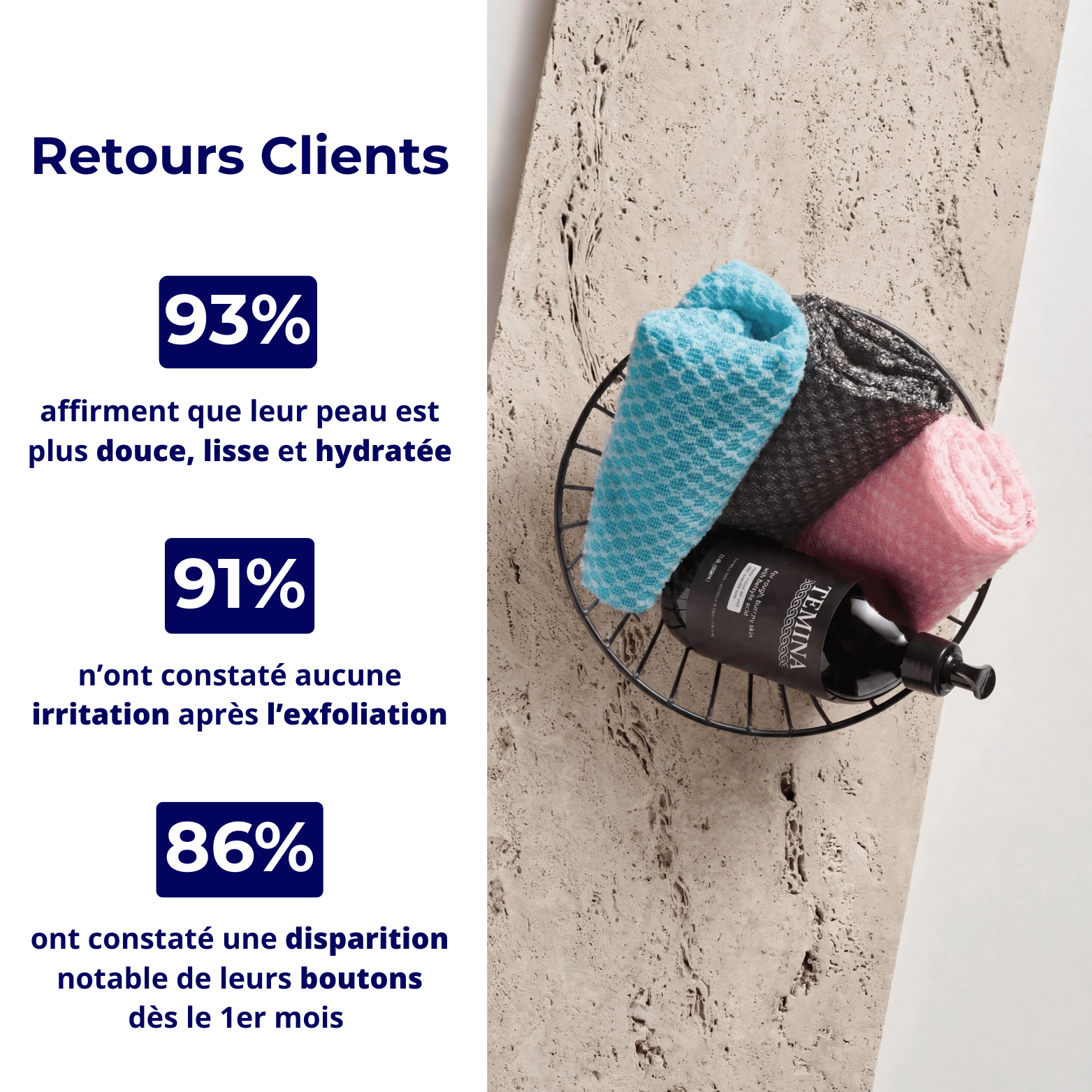 Serviette de douche japonaise exfoliante et antibactérienne